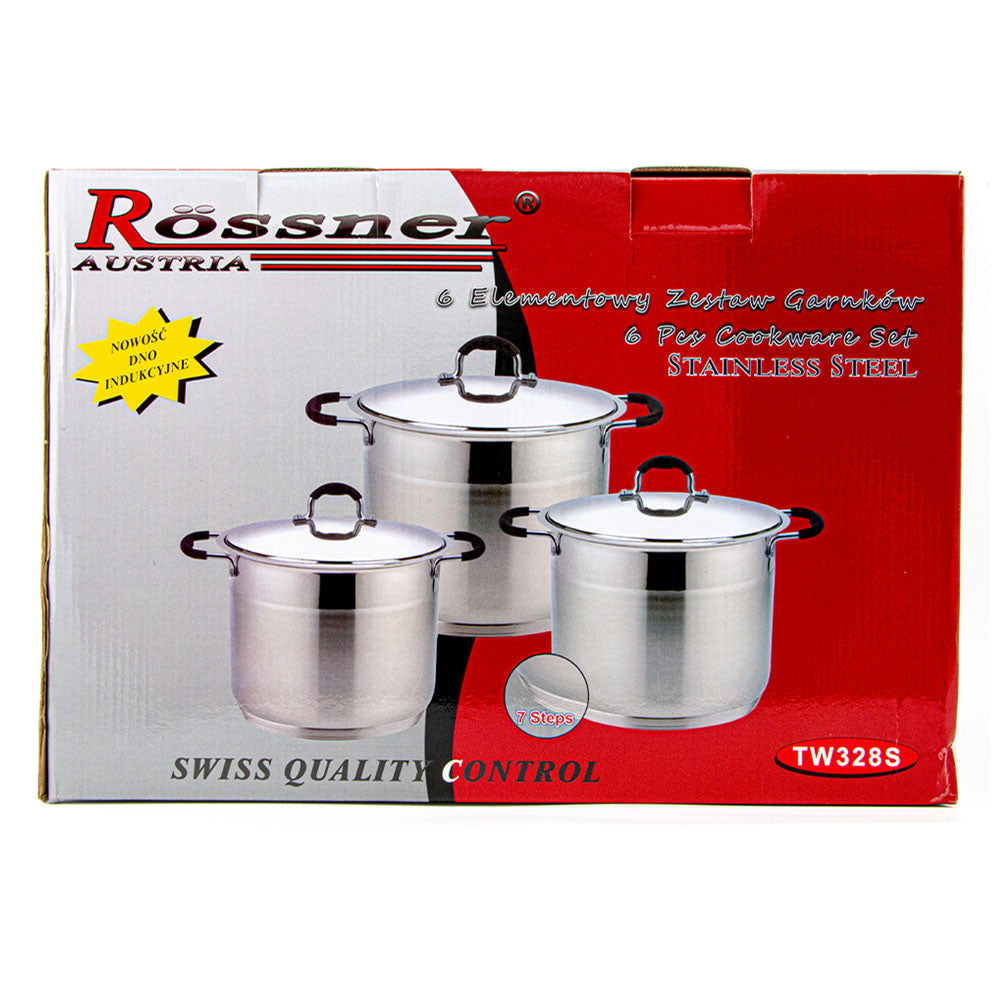 6 PC Stainless Steel Cookware Set - Stainless Steel Lid