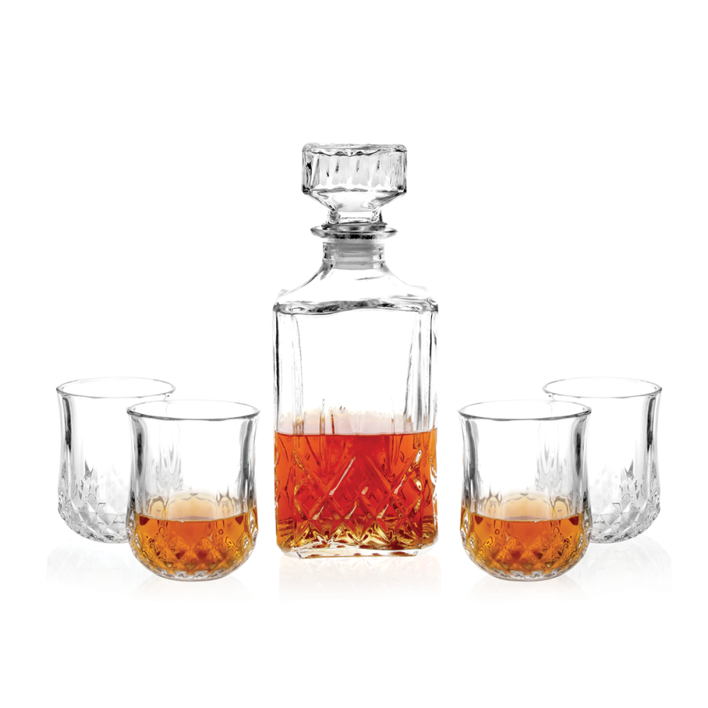 5 PC Glass Decanter & Tumbler Set