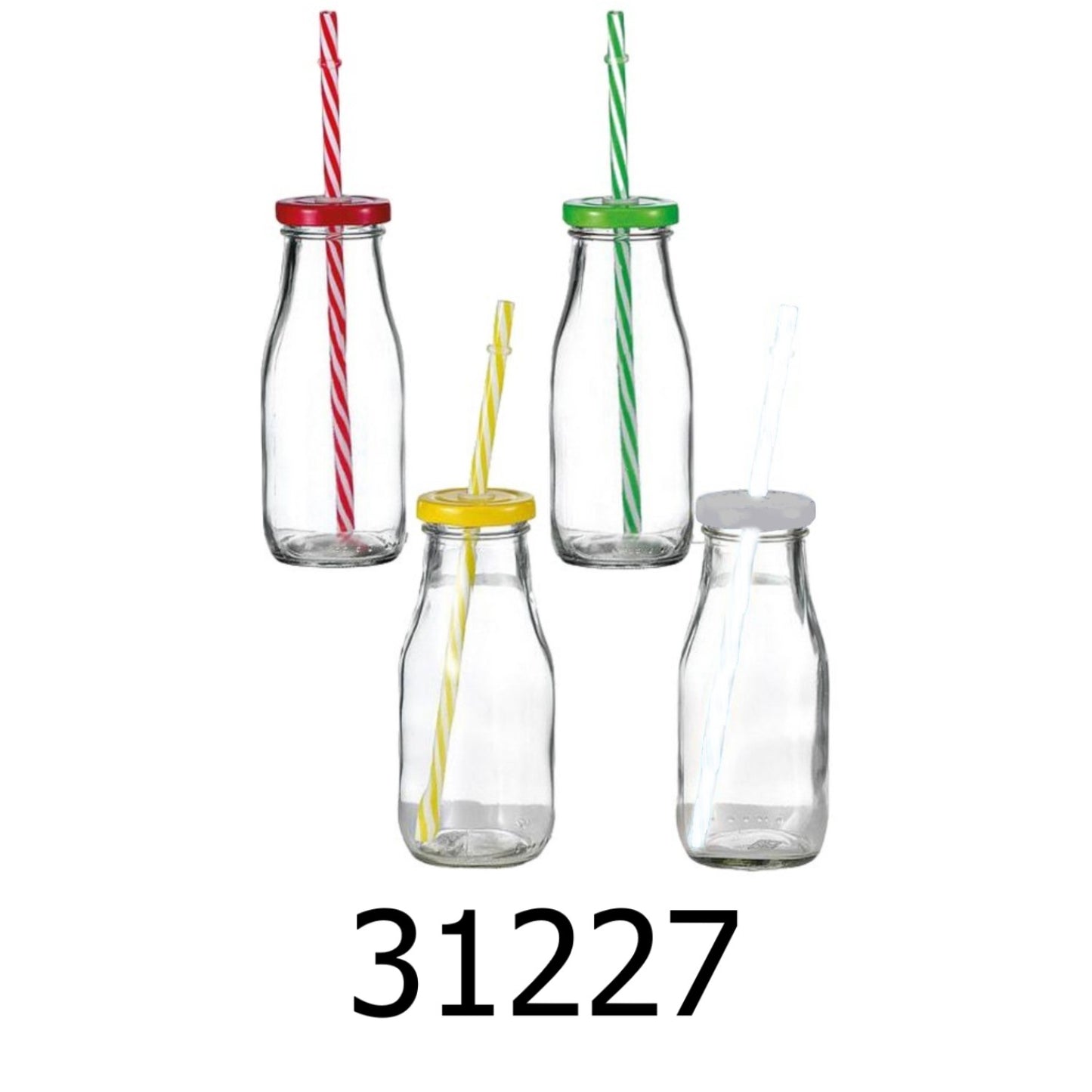 4 PC Glass Milk Bottle with Straw