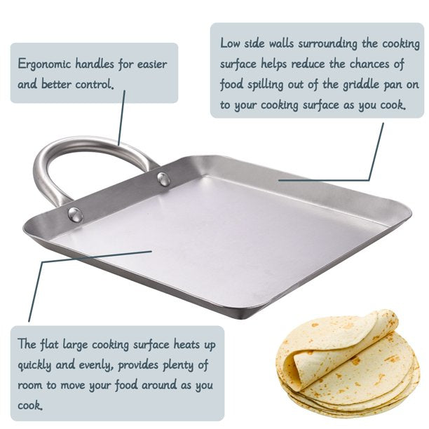 11.5” Square Stainless Steel Fry Pan Comal