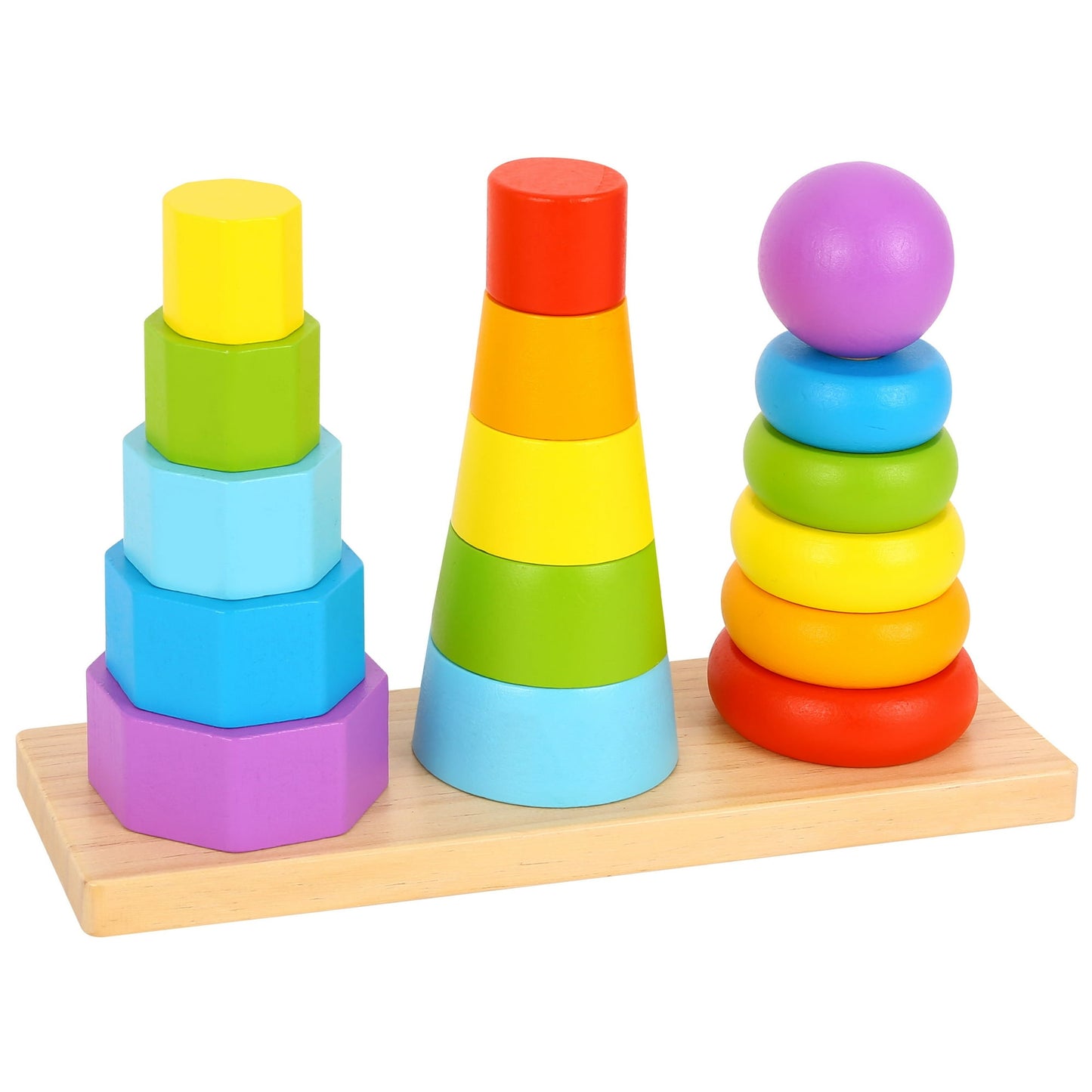 TOOKYLAND 17 PC 3 Towers Wooden Geometric Stacking Toy