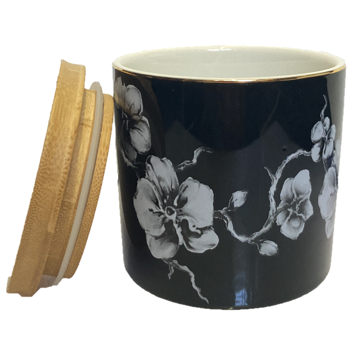 3 PC Canister Black with Flower Set