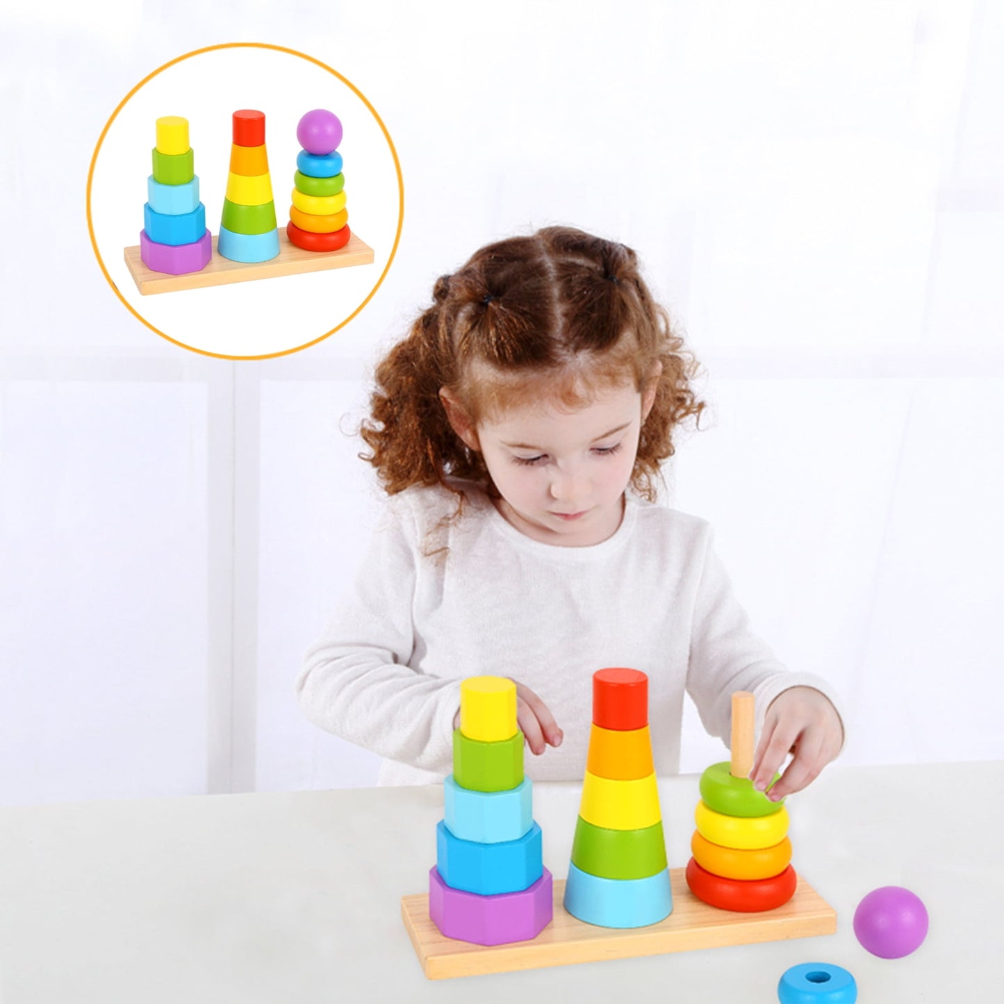 TOOKYLAND 17 PC 3 Towers Wooden Geometric Stacking Toy