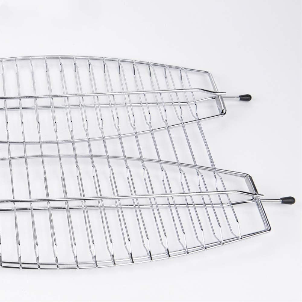 2 Fishes BBQ Grill Basket Wire Mesh Grilling Net with Long Wooden Handle