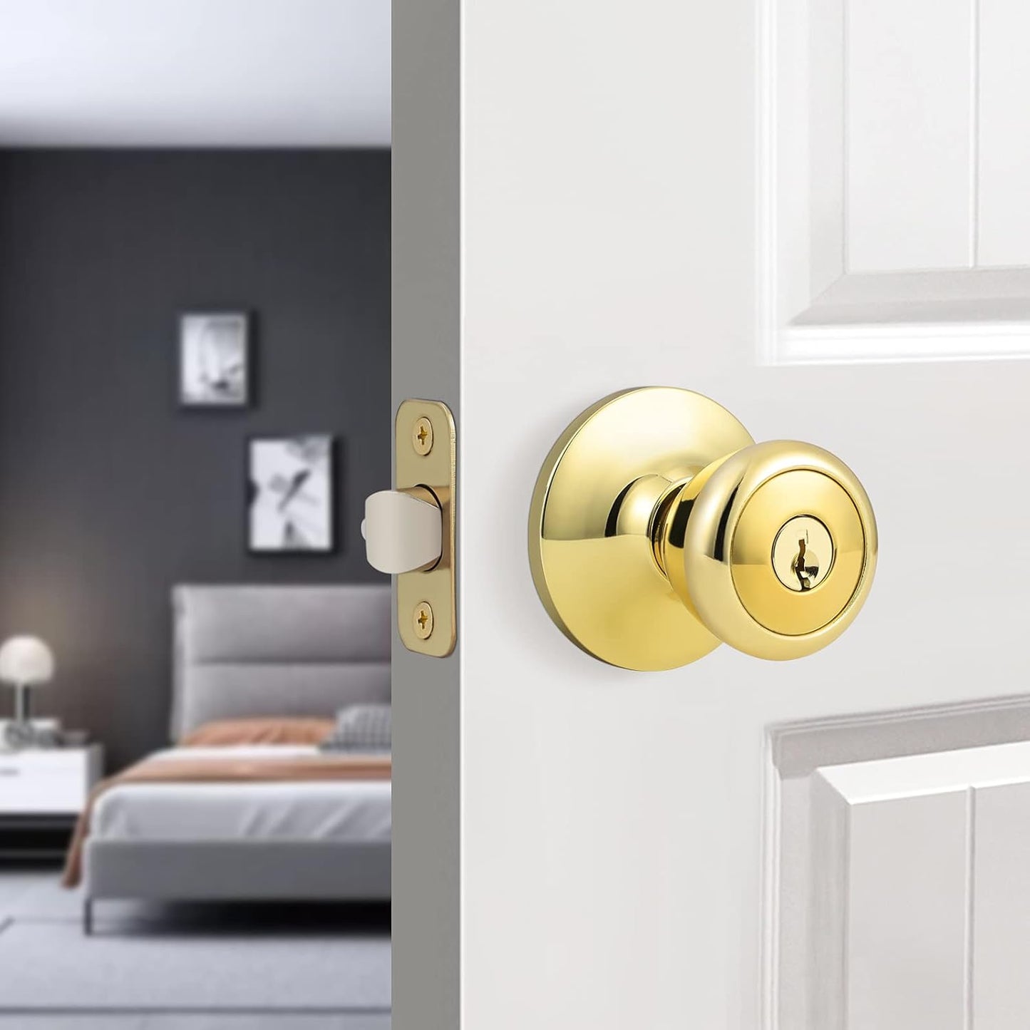 Polished Brass Exterior Door Knobs with Lock and Key