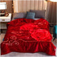 Queen Size Red Rose Korean Mink Heavy, Fleece Plush, 2 Ply Reversible Raschel Bed Blanket