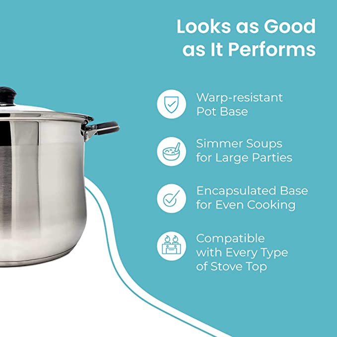 24 QT Stainless Steel 18/10 Induction Stock Pot (Free Gift 1 Knife Set)