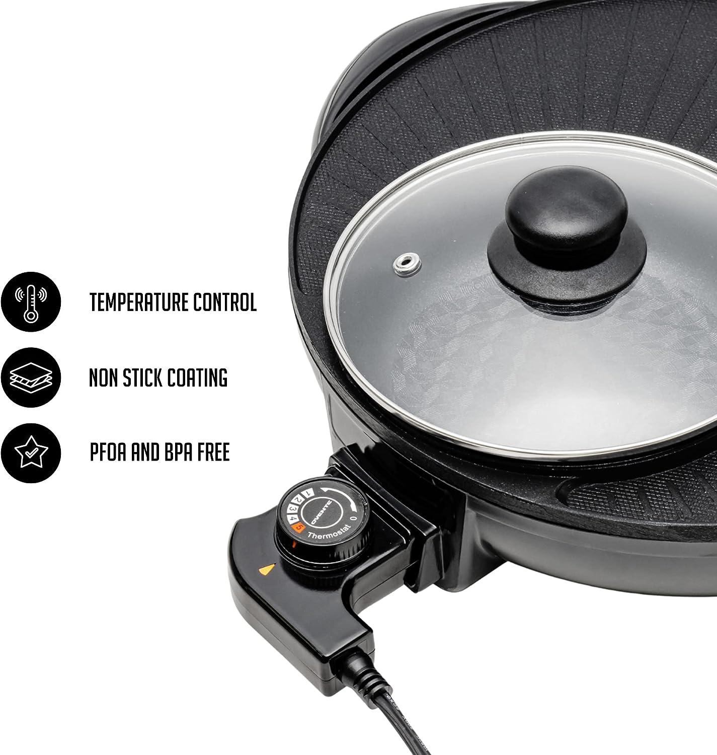 Ovente Electric Skillet 13 Inch with Non Stick Aluminum Coating