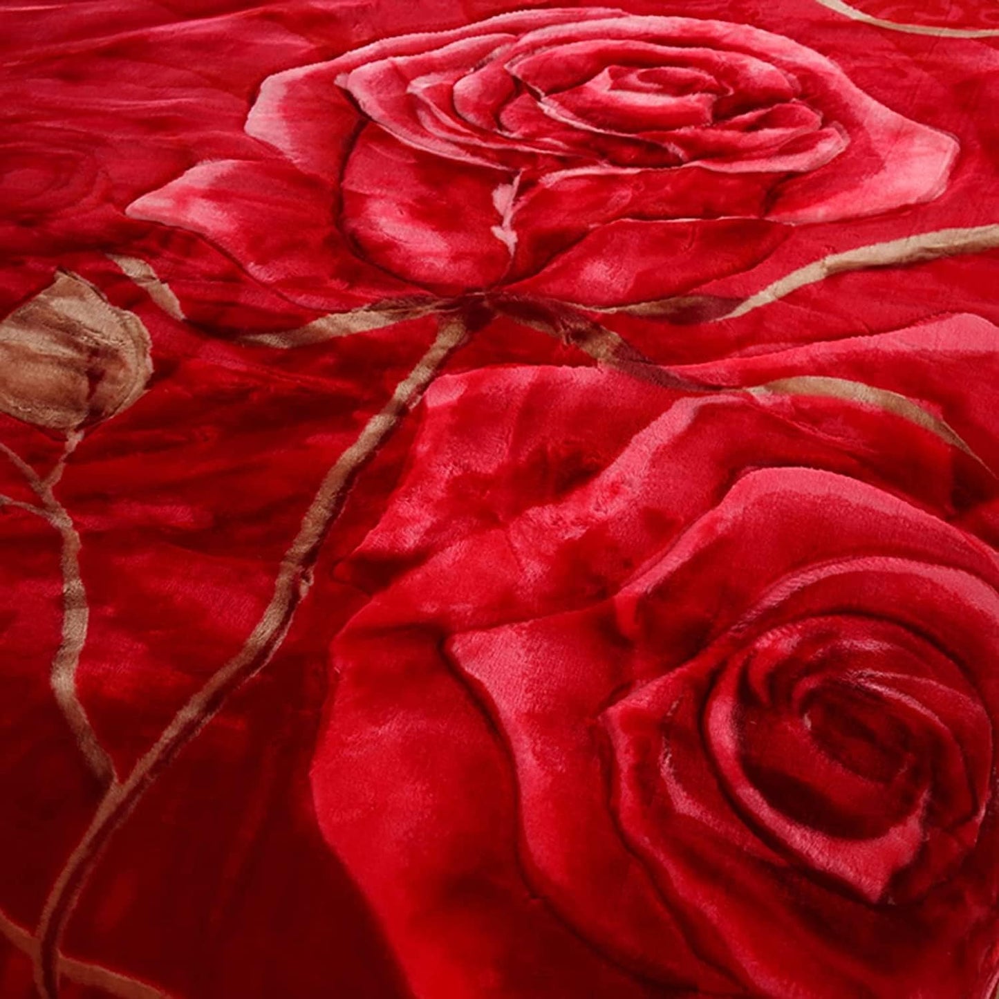 Queen Size Red Rose Korean Mink Heavy, Fleece Plush, 2 Ply Reversible Raschel Bed Blanket