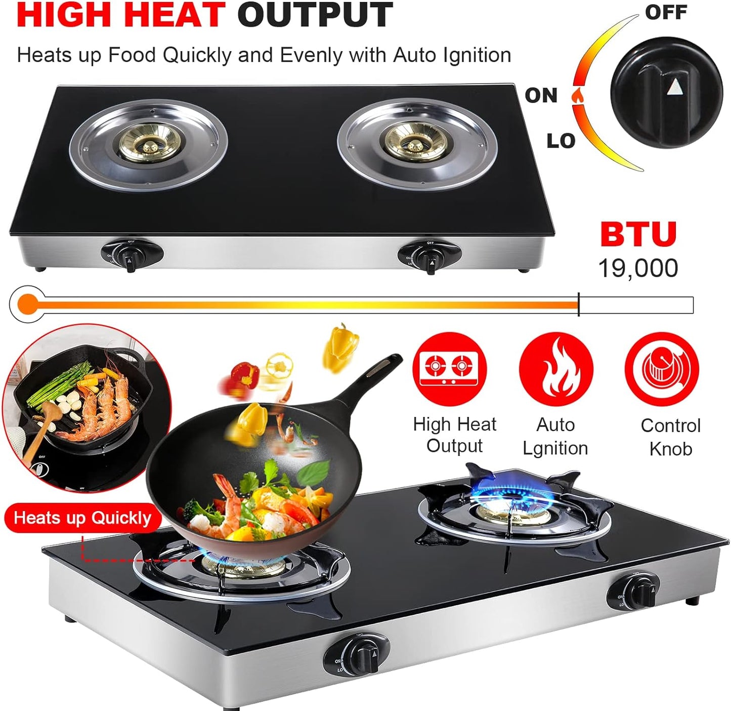 Mega Top Glass Double Burners Gas Stove