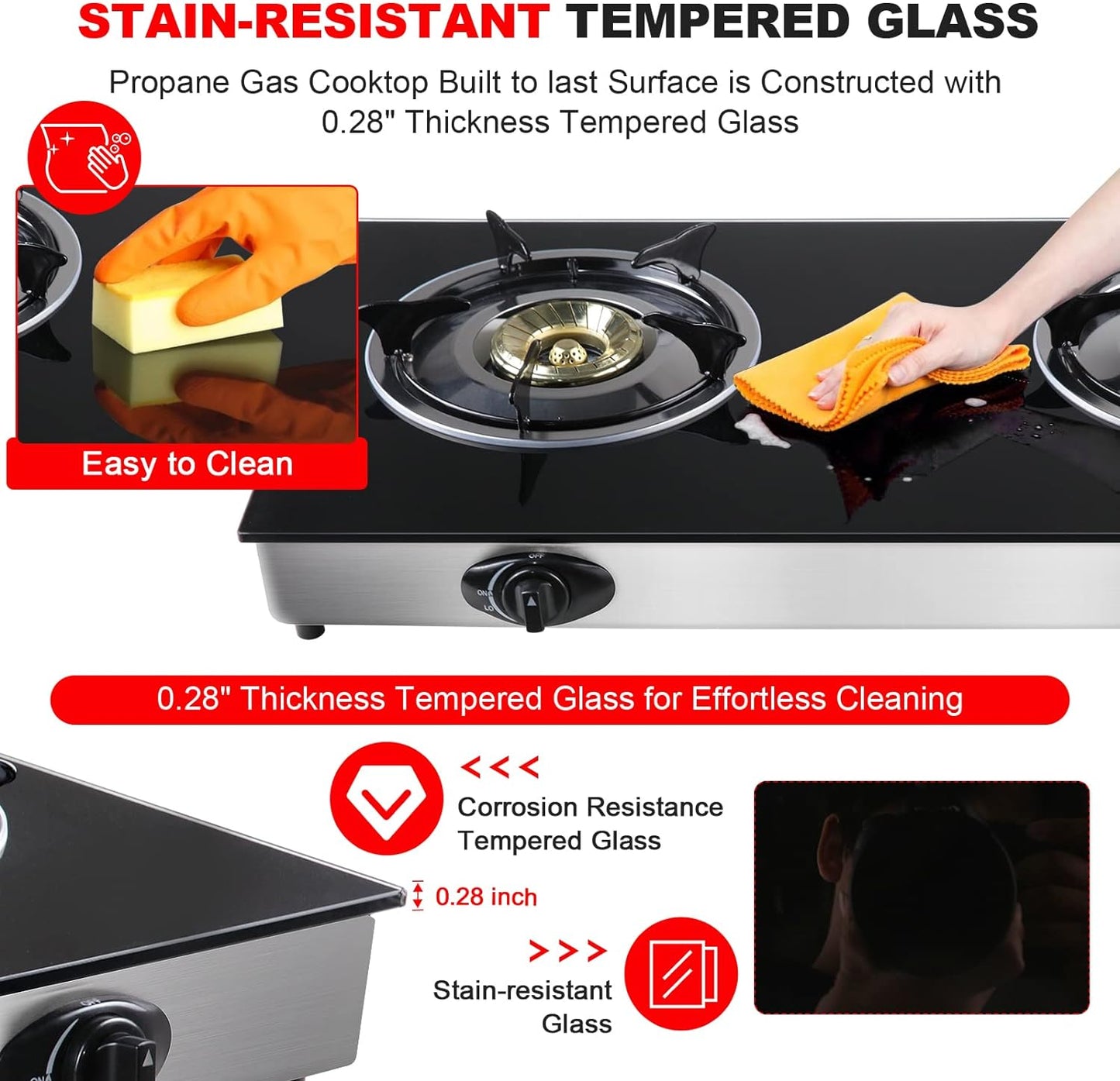 Mega Top Glass Double Burners Gas Stove