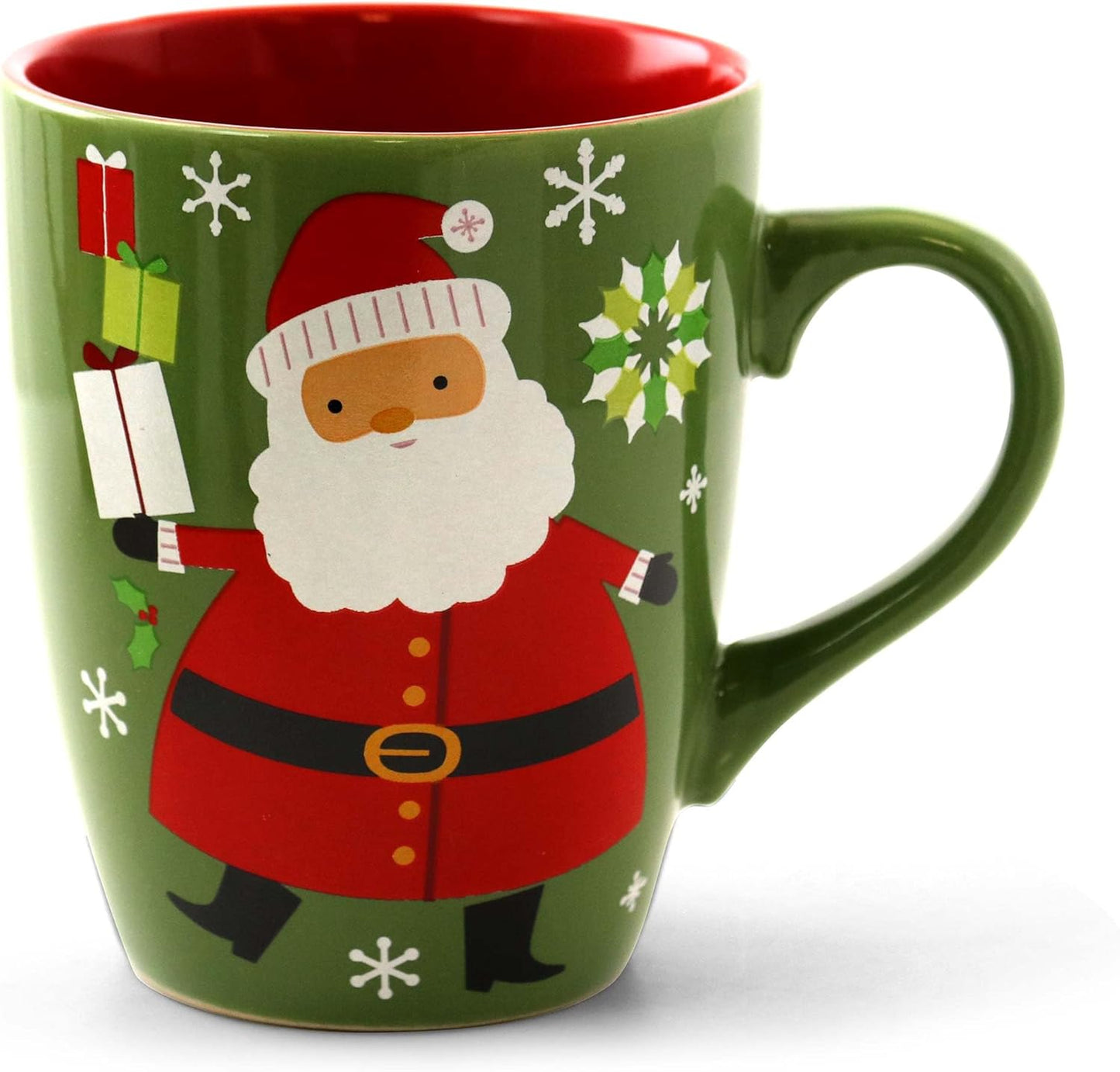 5 PC Gibson Home Santa Smile Ceramic Mug Set with Rack