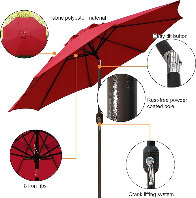 9ft Red Patio Outdoor Table Umbrella