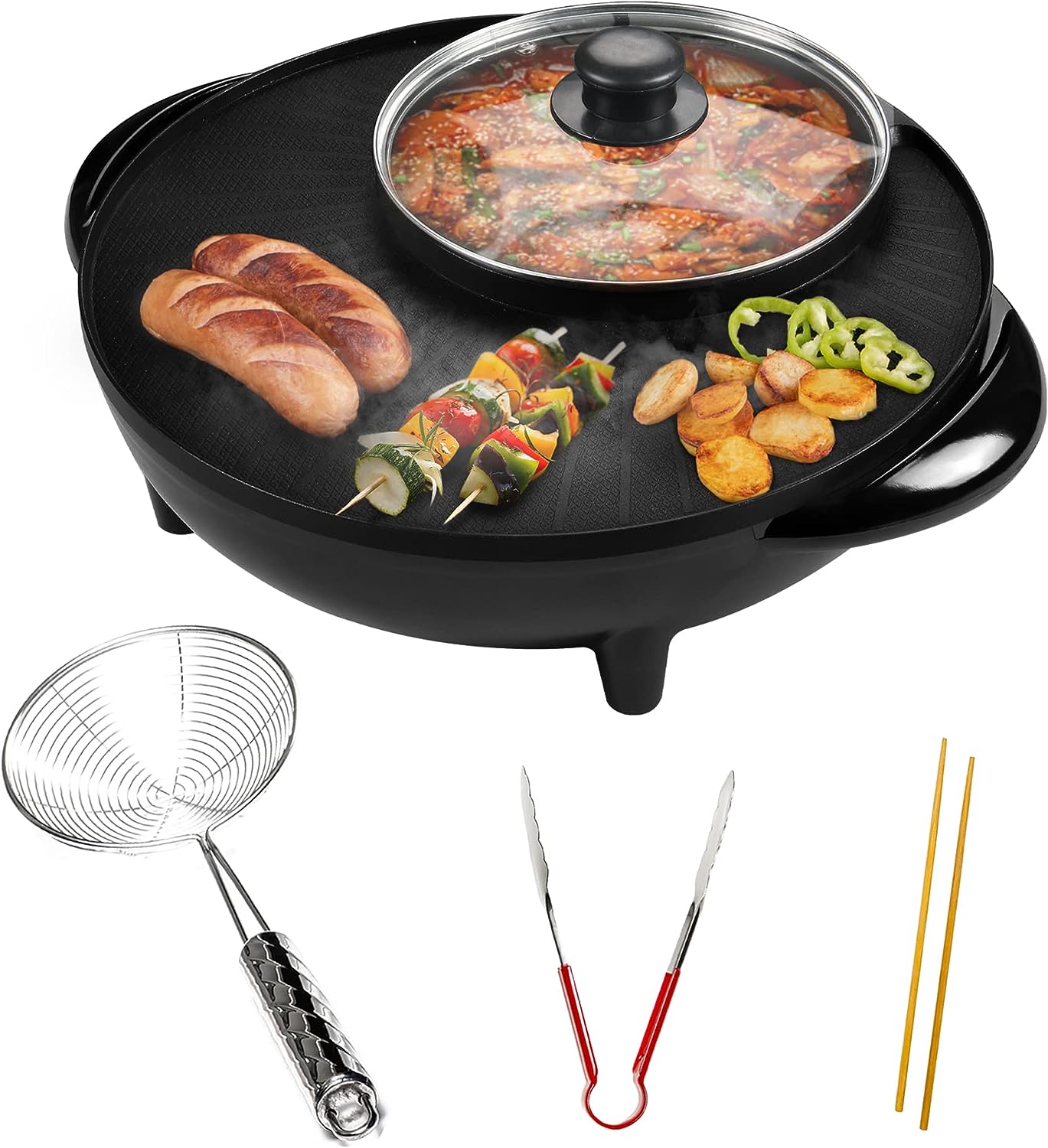 Hot Pot with Grill, 2 in 1 Multi-function Nonstick Hotpot Pot Electric  Grill Indoor Shabu Shabu Pot Korean BBQ Grill Smokeless, Separate Dual
