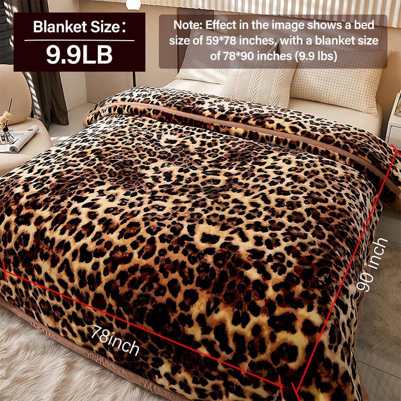 10 LB Korean Heavy Plush 2 Ply Mink Blankets with Leopard Pattern Queen-Sized