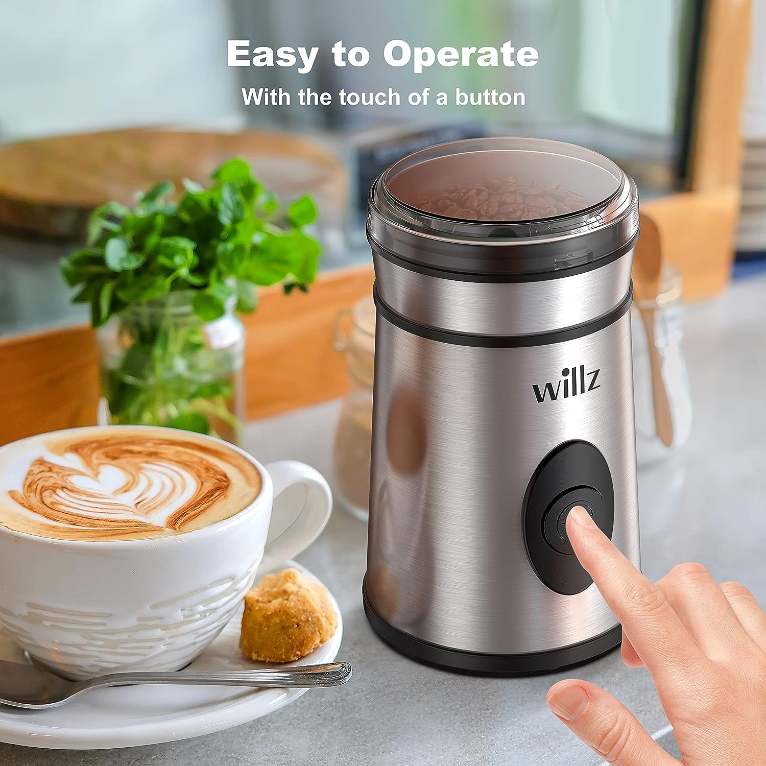 Spice & Coffee Grinder with One Touch Operation Transparent Lid