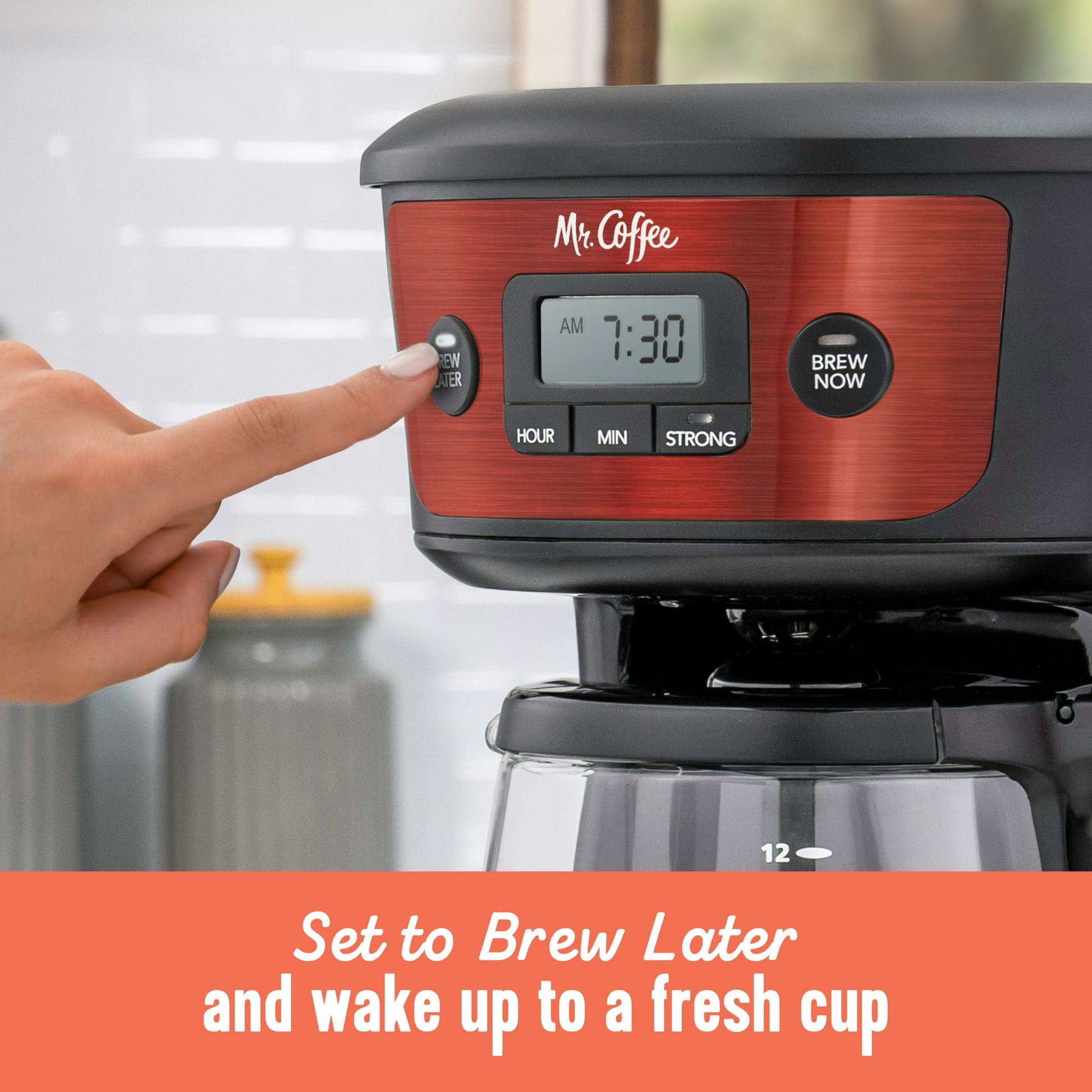 Mr. Coffee 12-Cup Programmable Coffeemaker, Rapid Brew, Brushed Metallic 