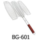 3 Fishes BBQ Grill Basket Wire Mesh Grilling Net with Long Wooden Handle