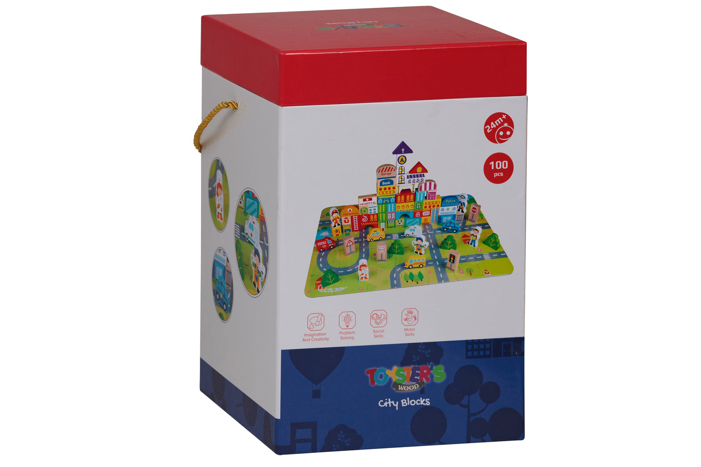 Toyster's 100 PC Wooden City Building Blocks With Mat