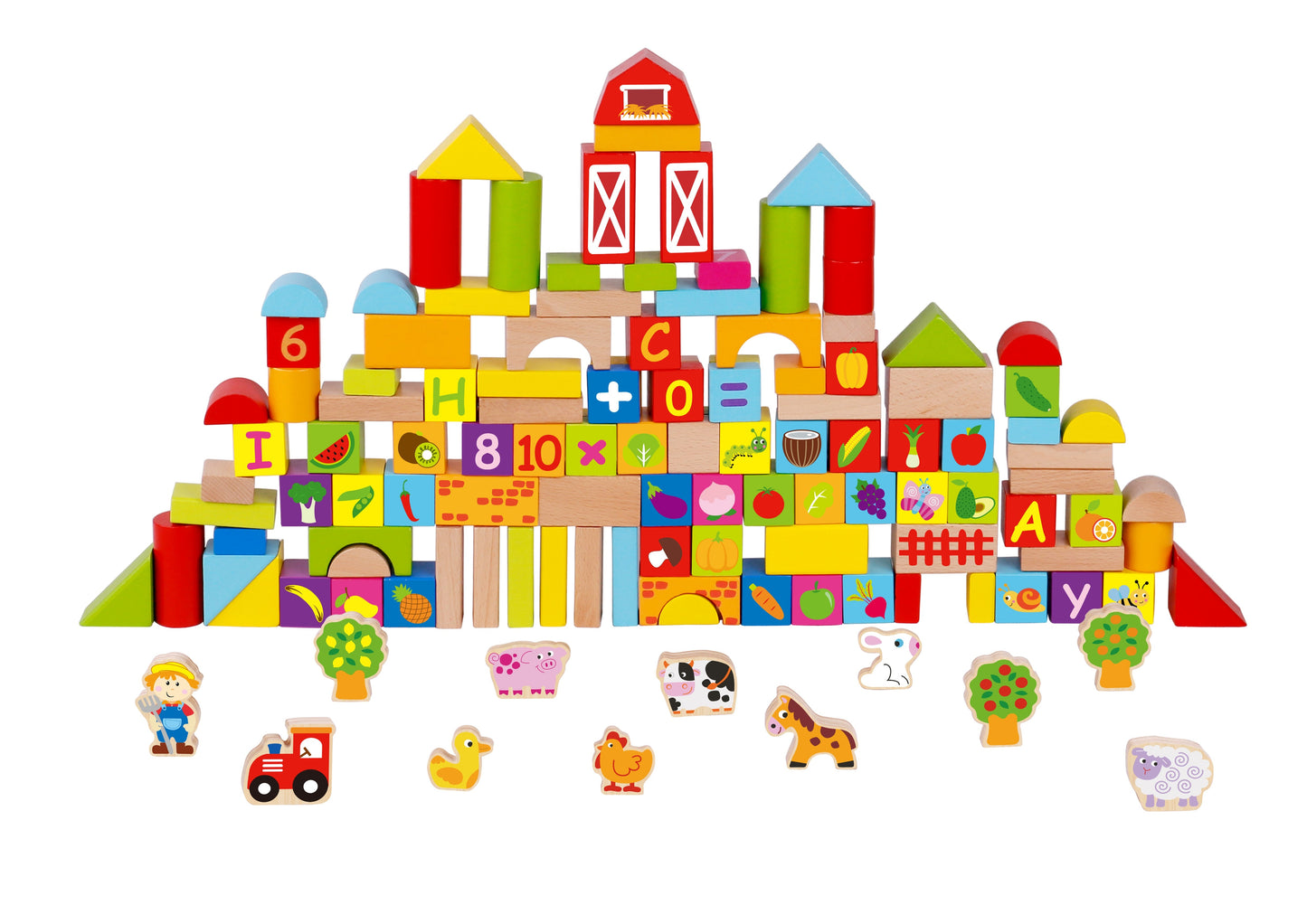 Toyster's 128 PC Wooden Farm Building Blocks