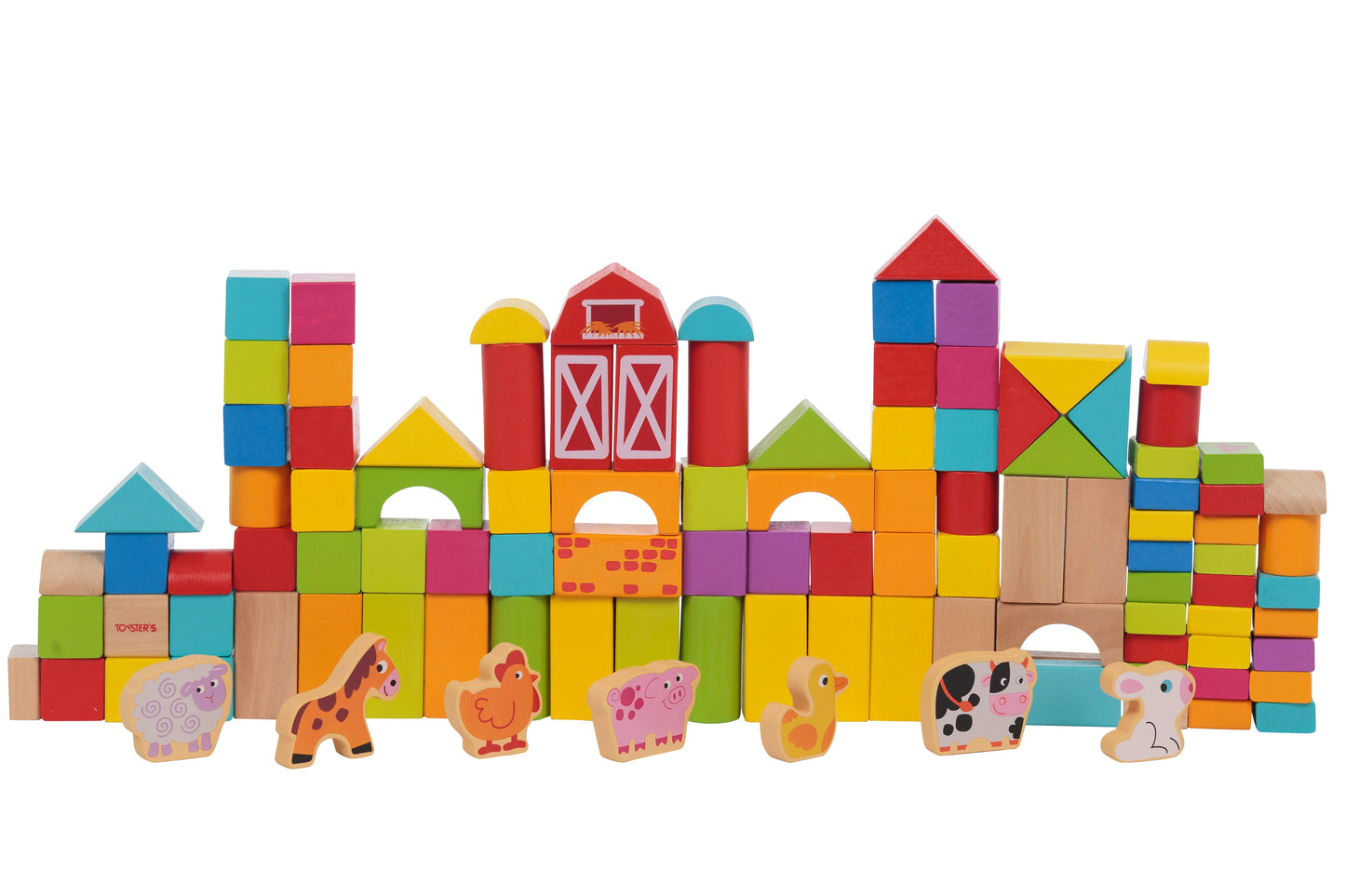 Toyster's 128 PC Wooden Farm Building Blocks