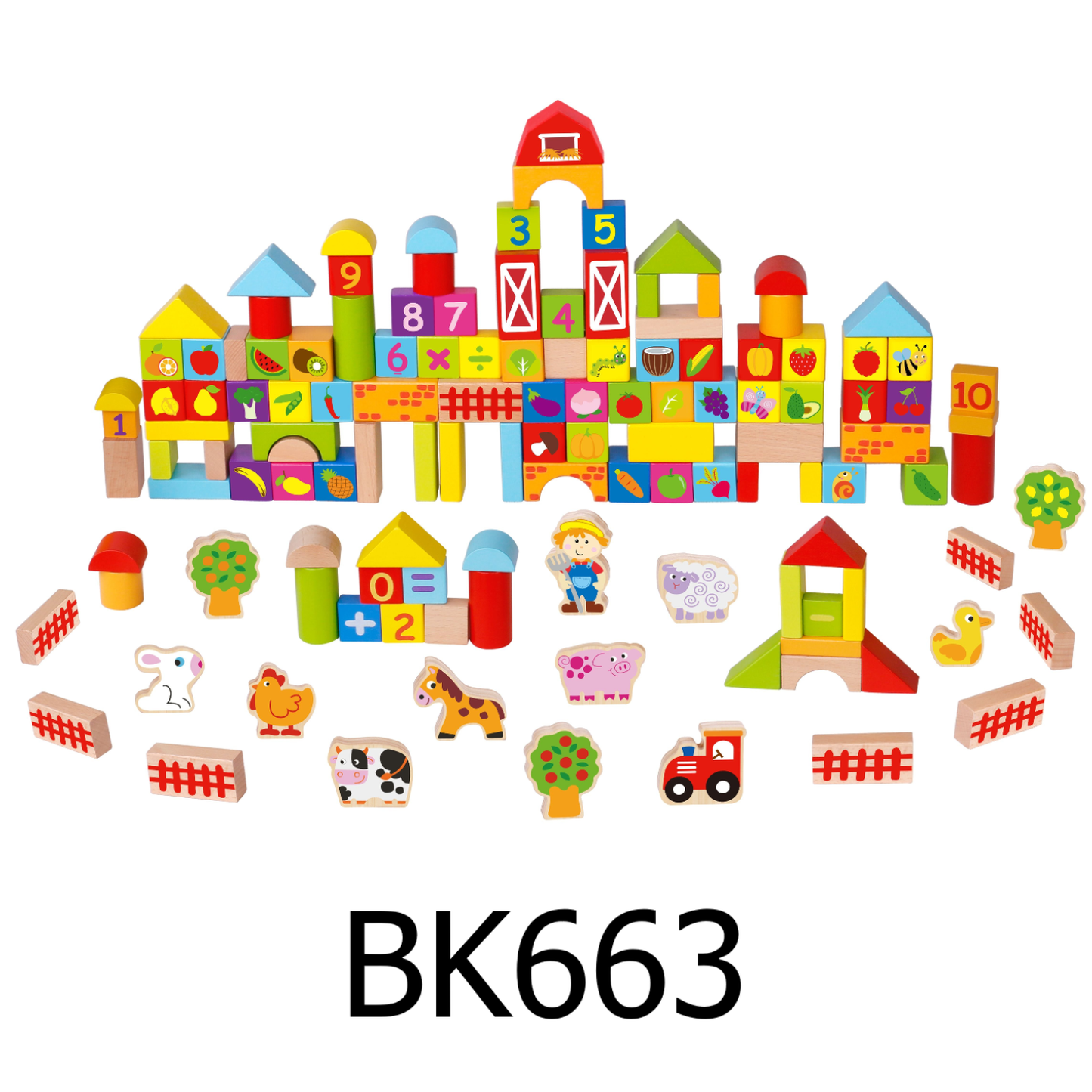 Toyster's 128 PC Wooden Farm Building Blocks