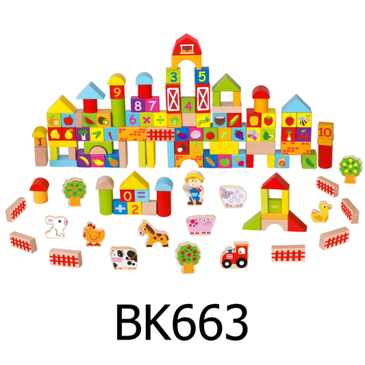 Toyster's 128 PC Wooden Farm Building Blocks