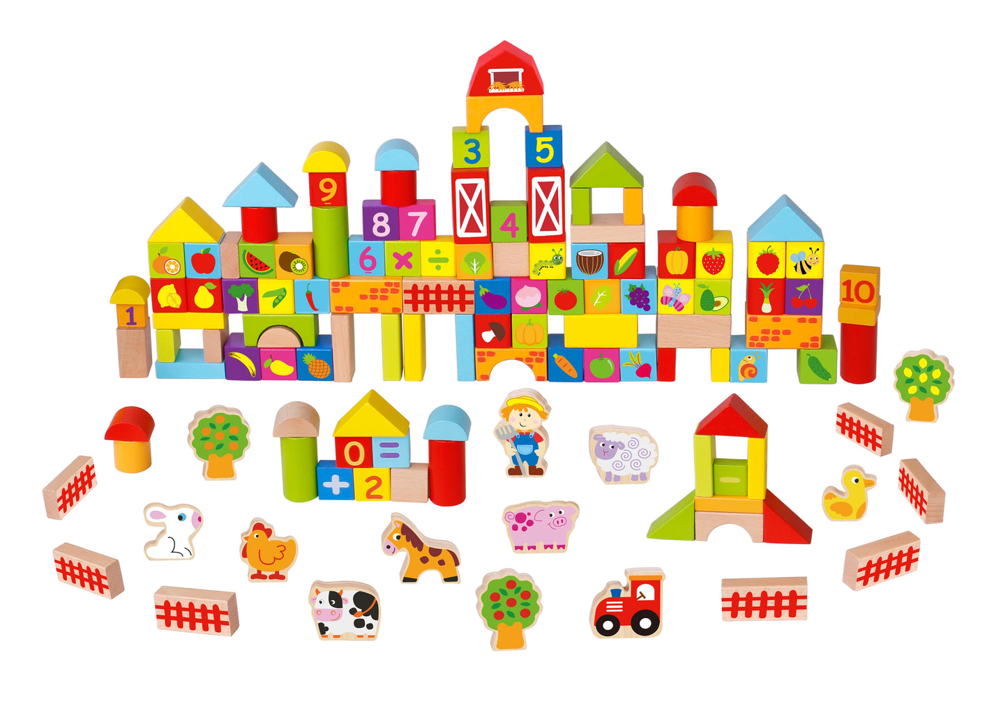 Toyster's 128 PC Wooden Farm Building Blocks