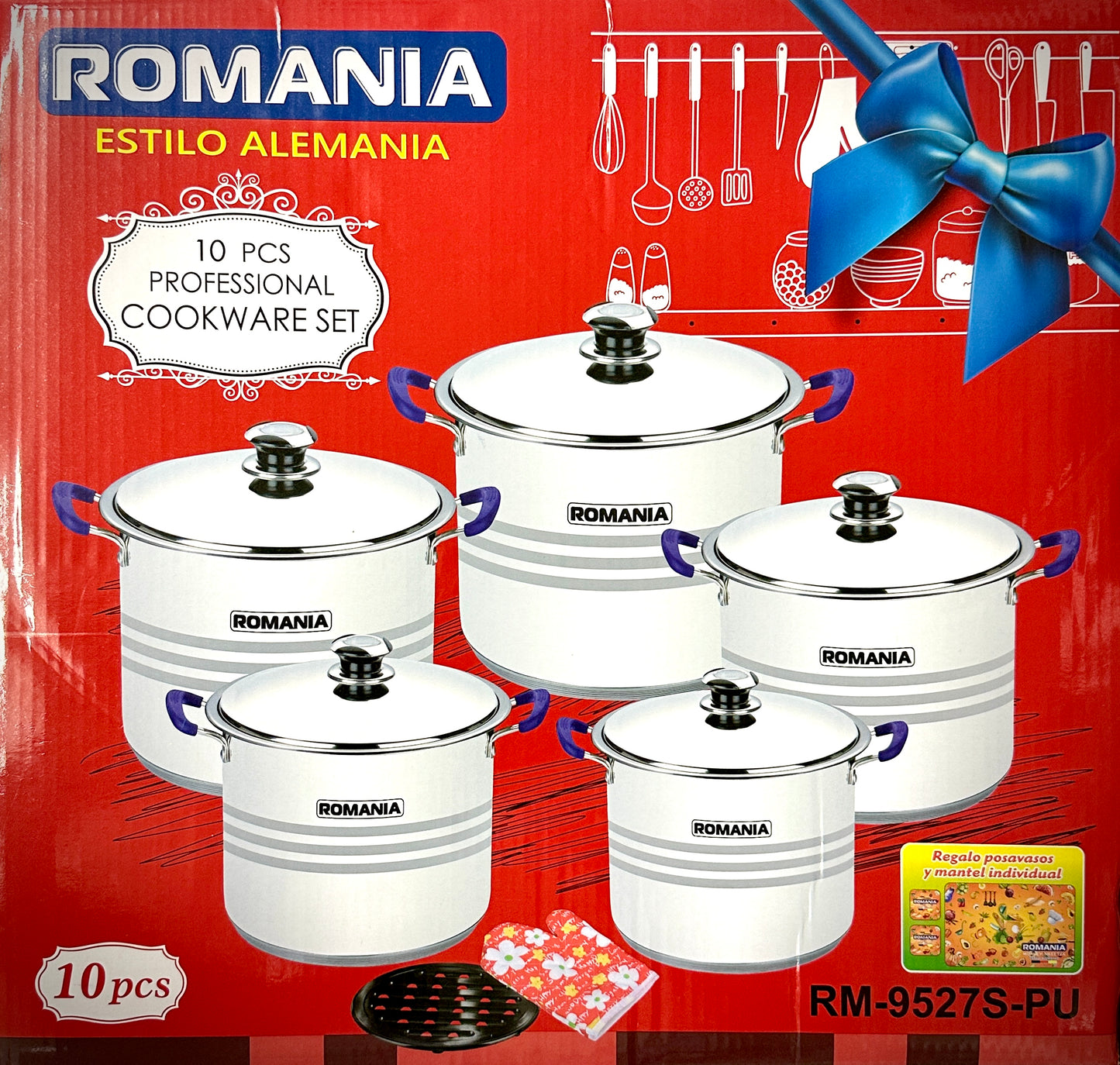 ROMANIA 10 PC Stainless Steel Stockpot Set - Blue