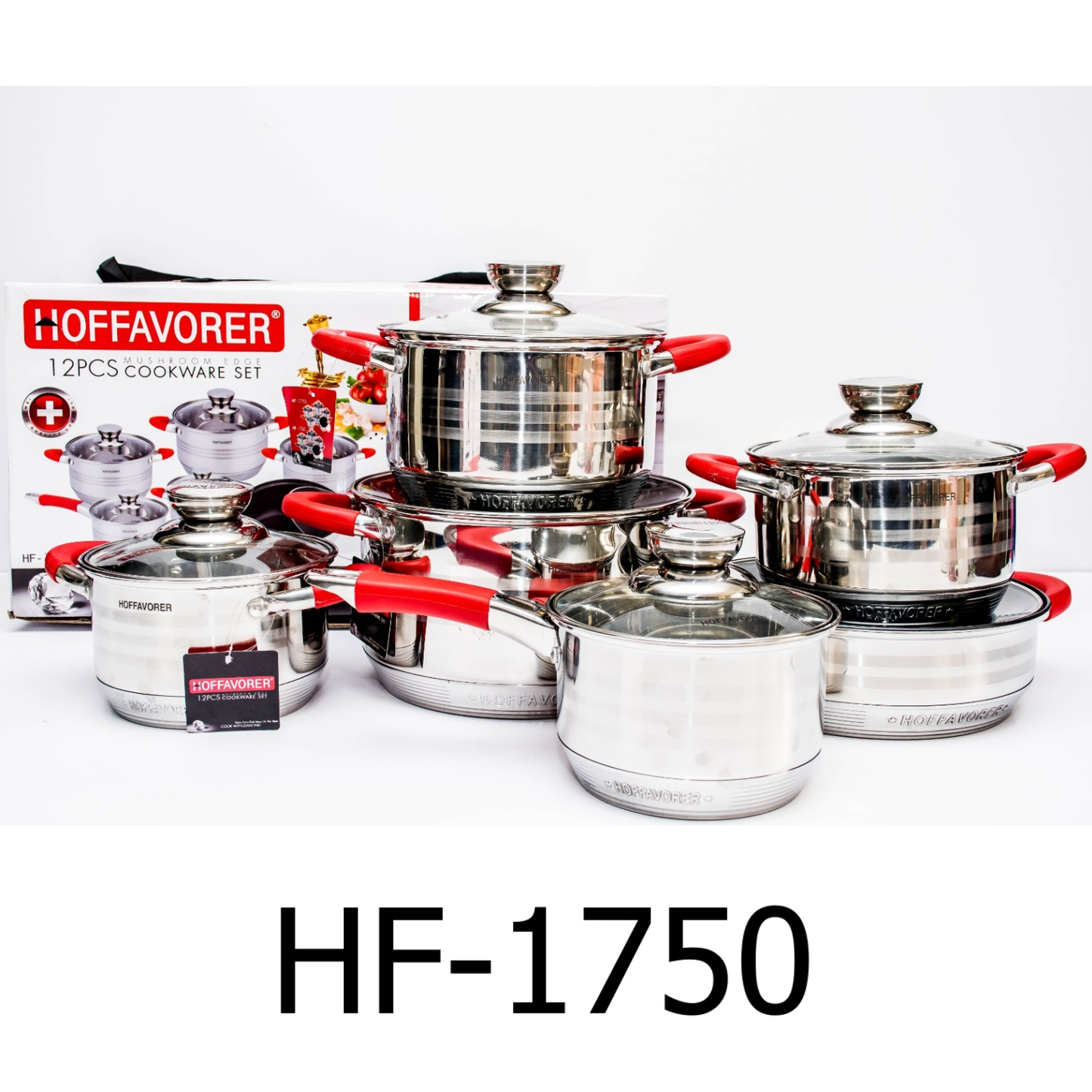 12 PC Stainless Steel Cookware Set with Red Handle