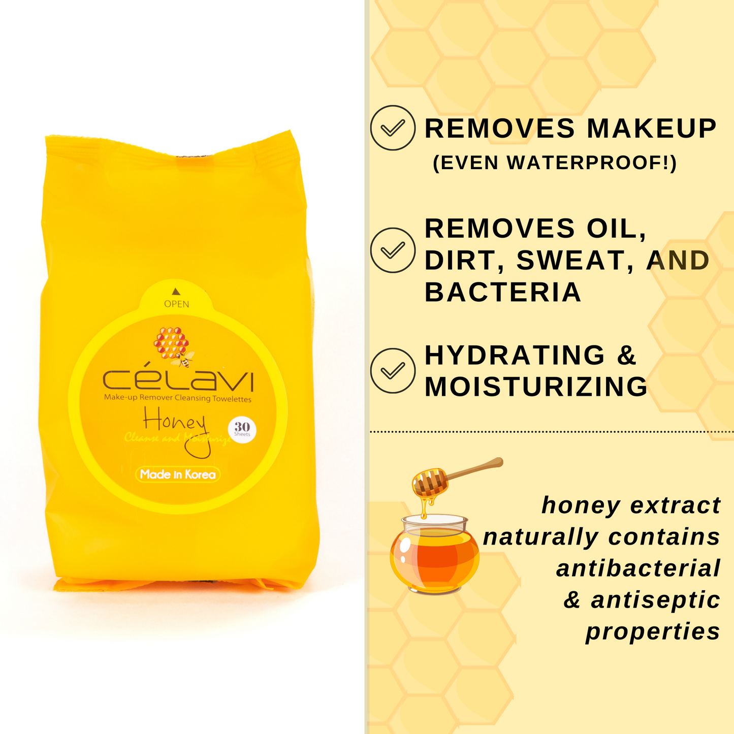 Celavi Honey Makeup Remover Cleansing Wipes (Pack of 2)