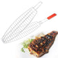 1 Fish BBQ Grill Basket Wire Mesh Grilling Net with Long Wooden Handle