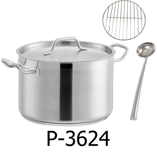 36 x 24 cm Stainless Steel Heavy Duty Pot with Steamer Rack & Ladle