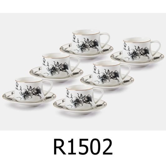 12 PC Black Flower Coffee Set