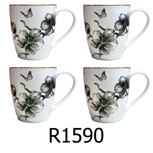 4 PC Black Orchid Mug Set