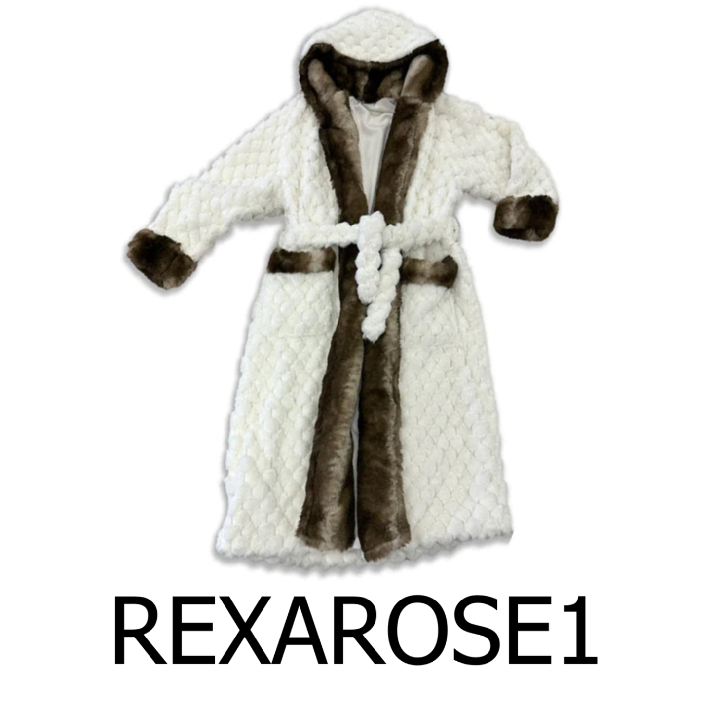 Rexa Robe Fleece Mid-Calf Bathrobe with Pockets and Hood - Off White