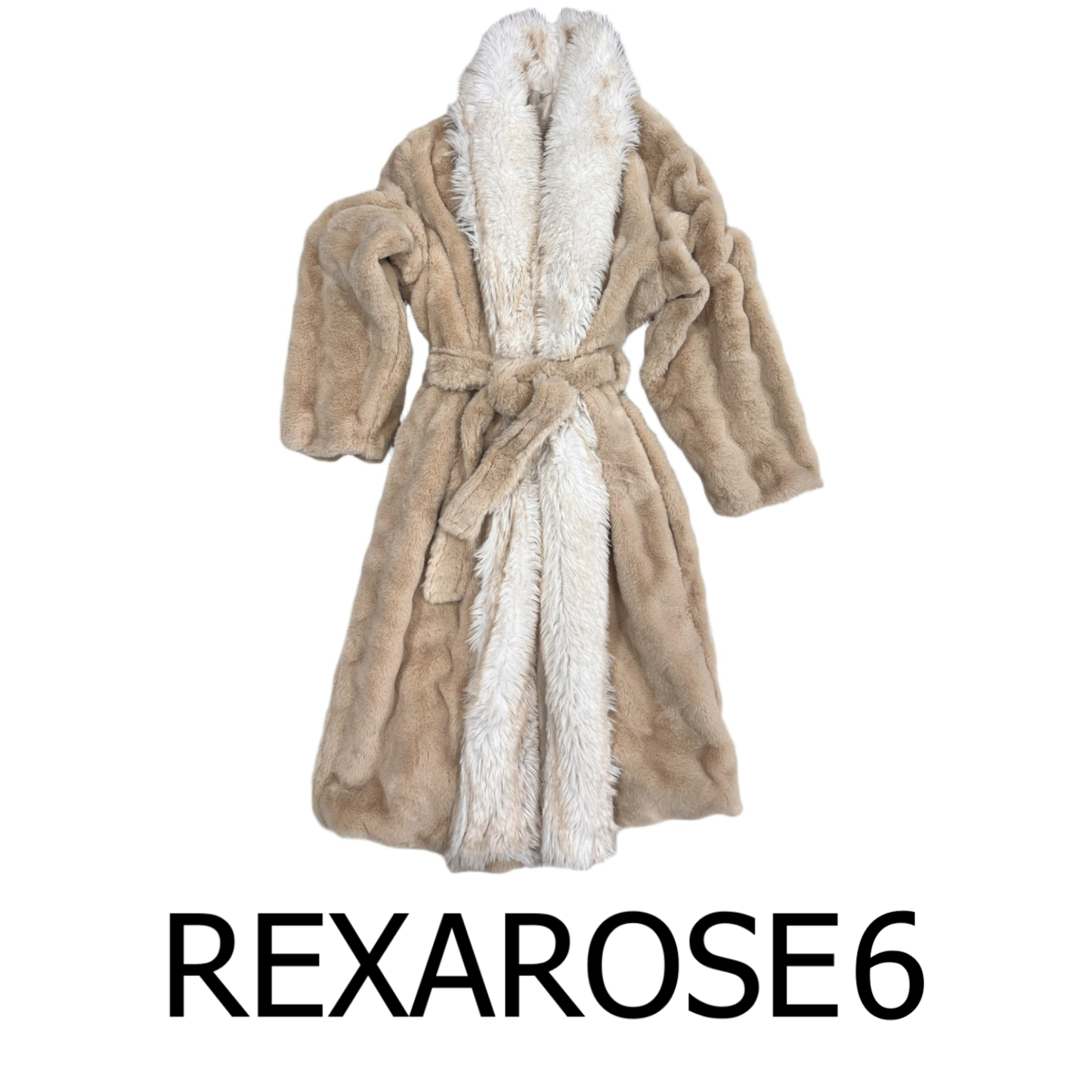 Rexa Robe Fleece Mid-Calf Bathrobe with Pockets and Hood - Beige