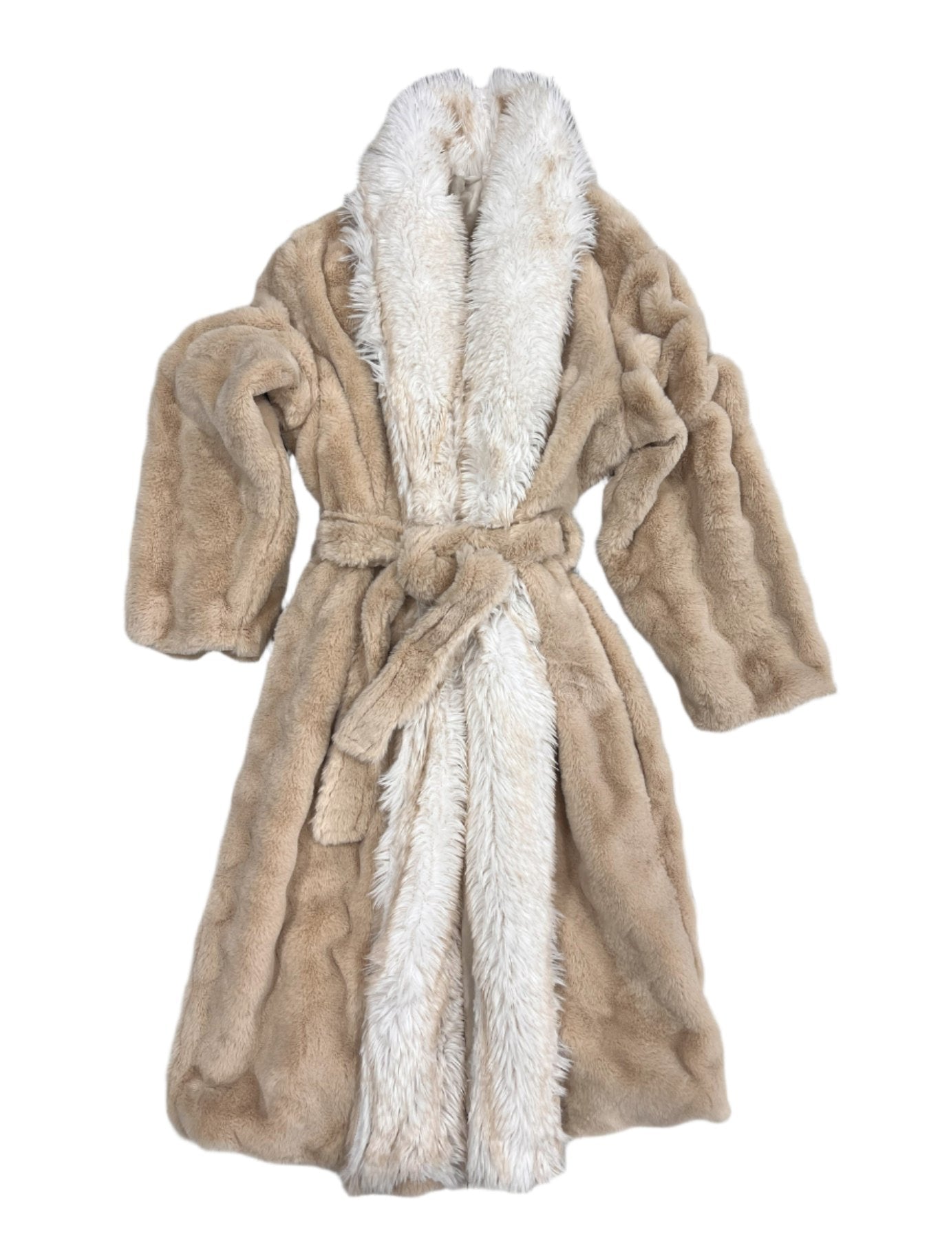 Rexa Robe Fleece Mid-Calf Bathrobe with Pockets and Hood - Beige