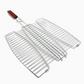 3 Fishes BBQ Grill Basket Wire Mesh Grilling Net with Long Wooden Handle