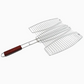 3 Fishes BBQ Grill Basket Wire Mesh Grilling Net with Long Wooden Handle