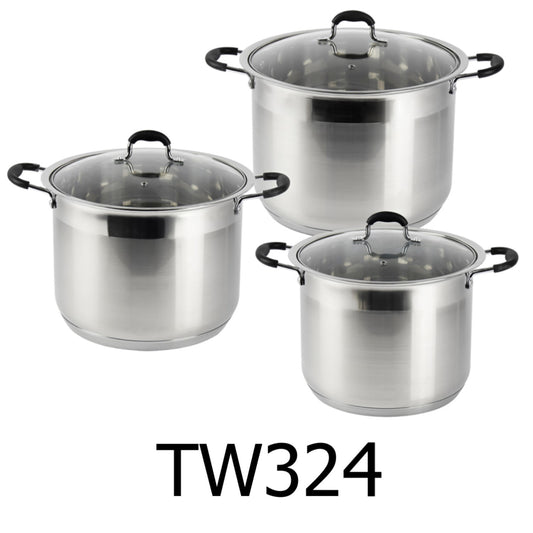 6 PC Stainless Steel Cookware Set - Glass Lid (M)