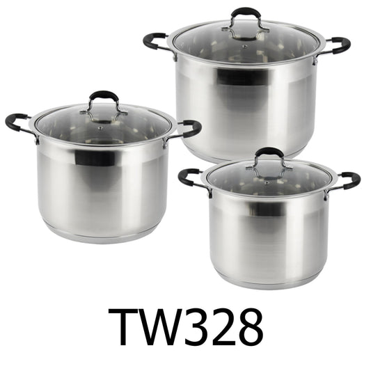 6 PC Stainless Steel Cookware Set - Glass Lid (L)