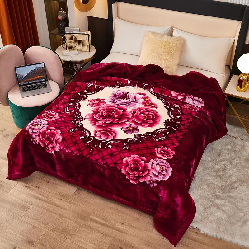 10 LB Korean Heavy Plush 2 Ply Mink Blankets with Ultra-Warm Red Floral Design Queen-Sized