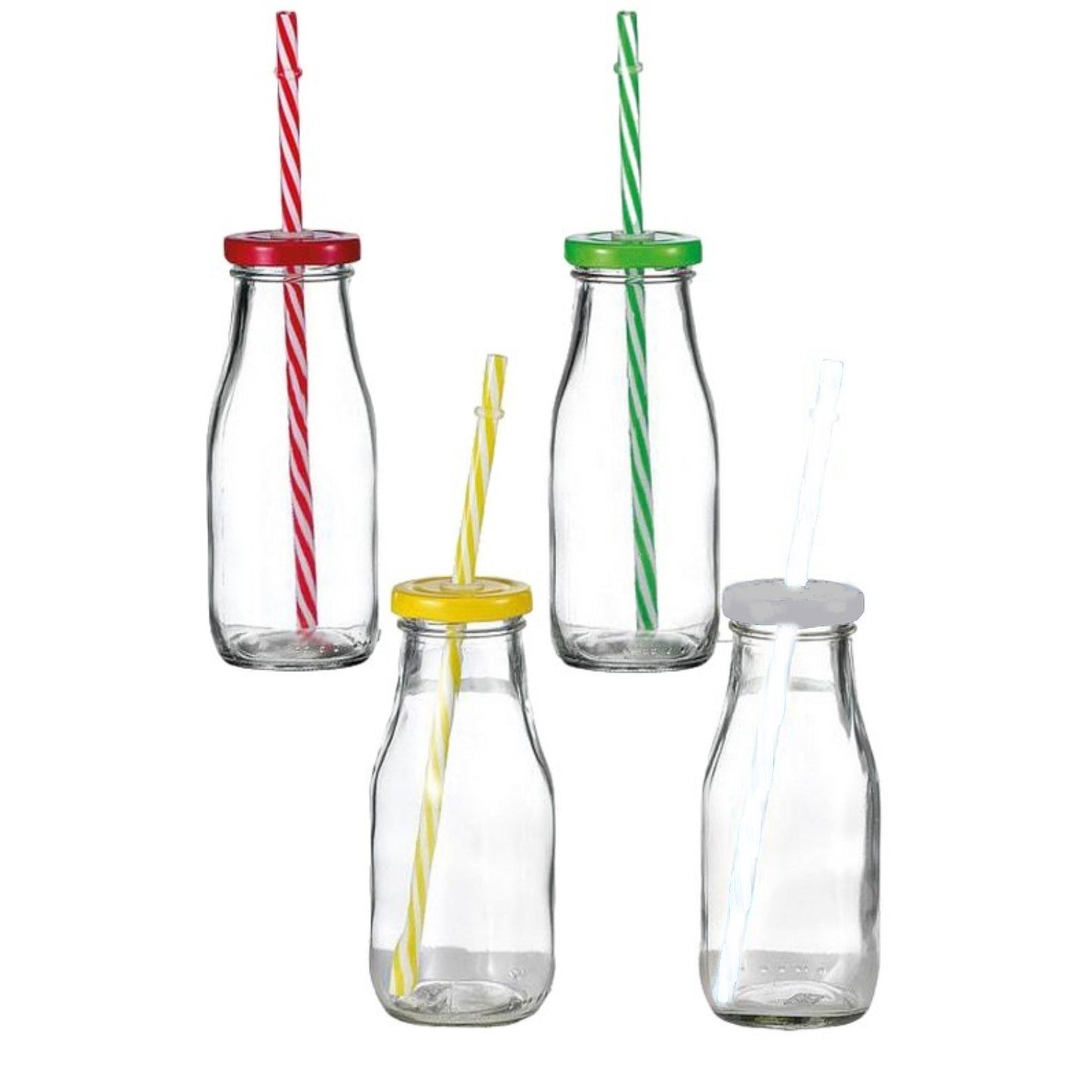 4 PC Glass Milk Bottle with Straw