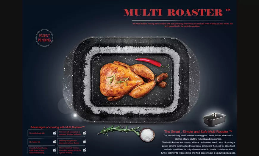 Multi Roaster Roasting Pan with Innovative Salt Canal and Black Marble Stone