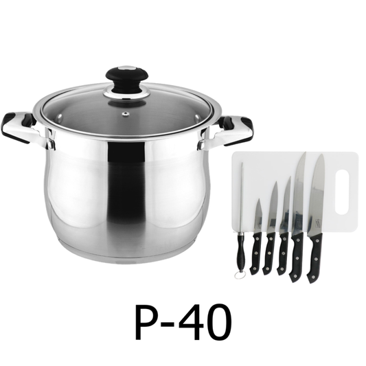 40 QT Stainless Steel 18/10 Induction Stock (Free Gift 1 Knife Set)