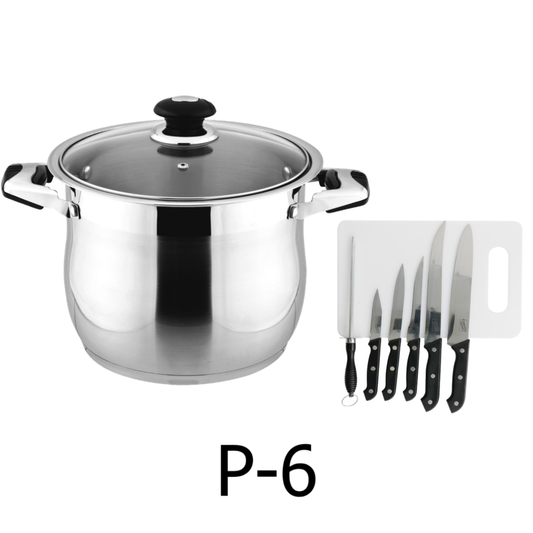 6 QT Stainless Steel 18/10 Induction Stock Pot (Free Gift 1 Knife Set)