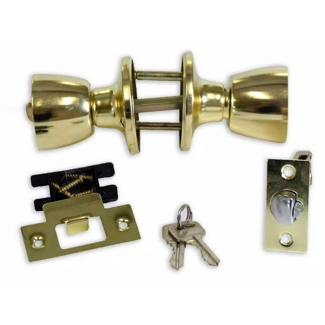 Polished Brass Exterior Door Knobs with Lock and Key