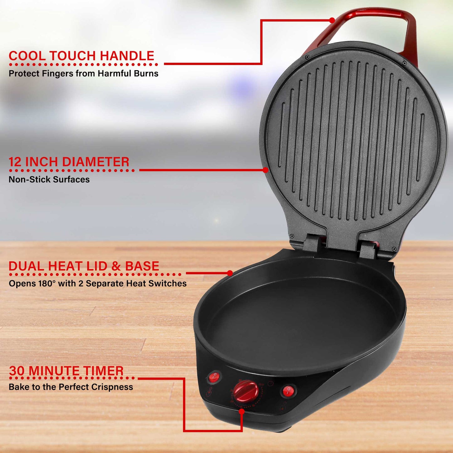 Brentwood 1200W 12" Non Stick Pizza Maker & Grill