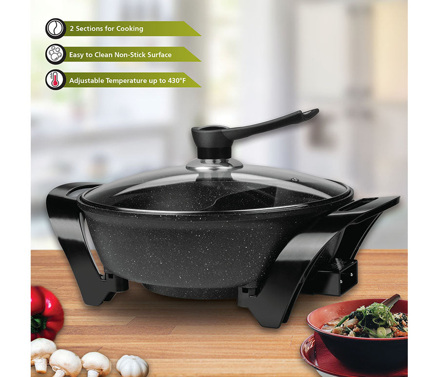 Topwit Shabu Shabu Pot 5L with Adjustable Power Control, Removable Nonstick  Electric Frying Pan, 12” Deep Dish Multifunction Electric Skillet with